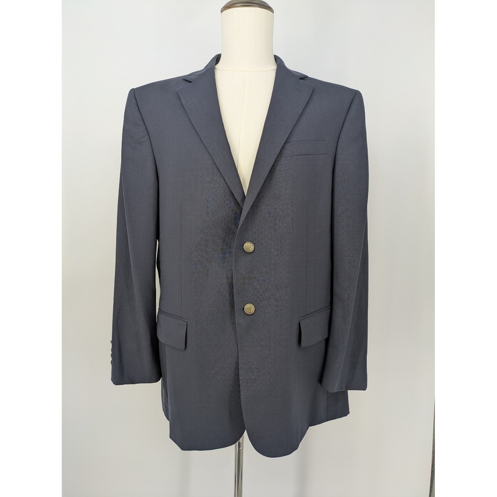 Geoffrey Beene Sport Coat Blazer Mens 44R Navy Blue 100% Wool 2 Button Jacket